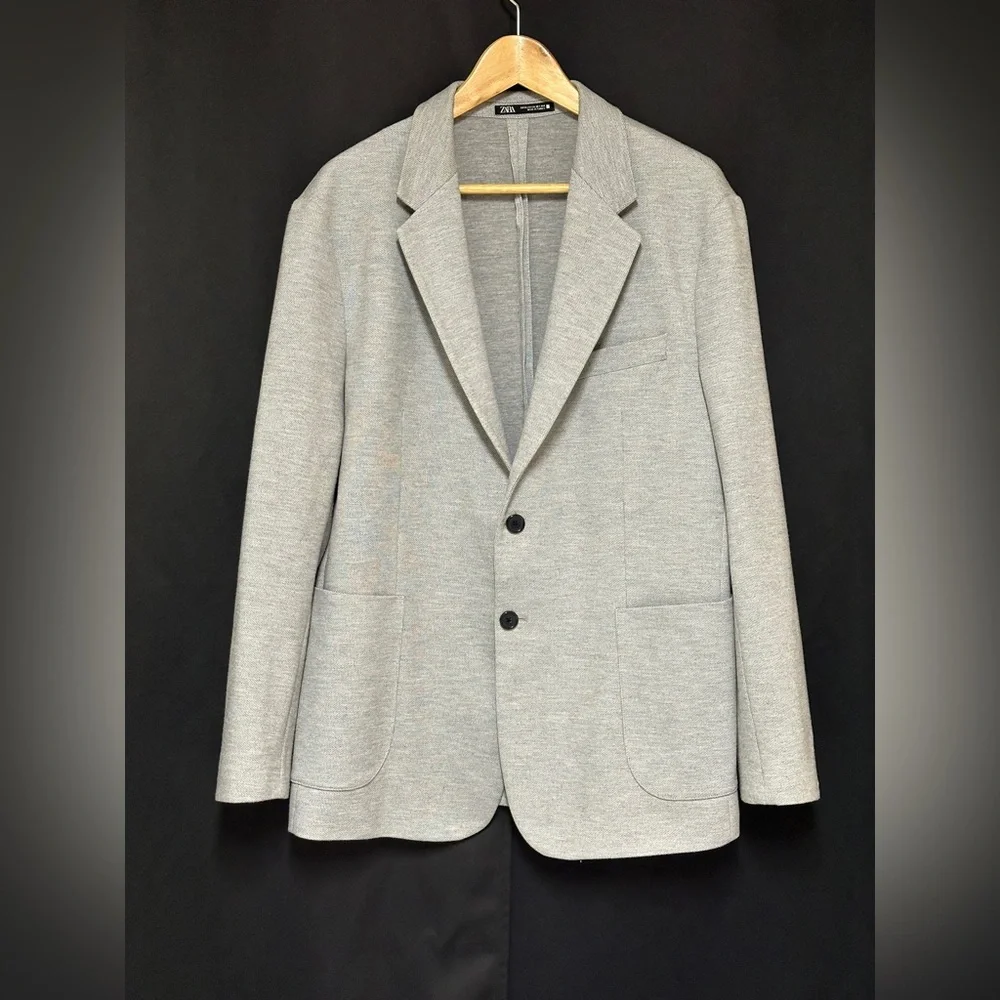 Zara Man Blazer Gray 2 Button Polyester (x-Large)